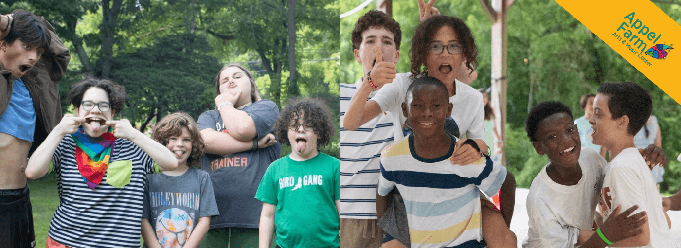Appel Farm campers making silly poses outdoors.