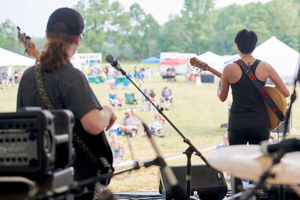 artists playing instruments onstage at Appel Farm's music festival